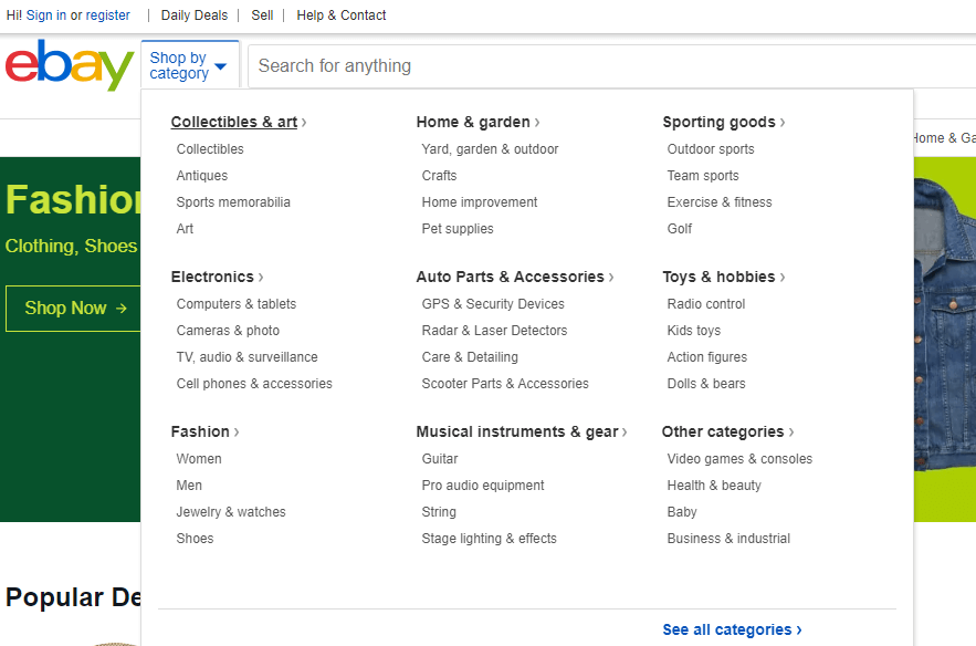 Ebay Dropdown Menu