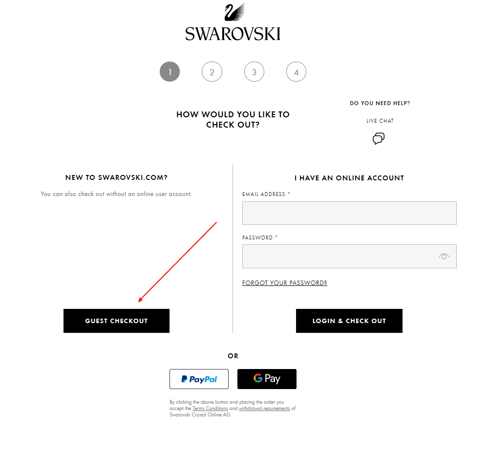 Swarovski guest checkout