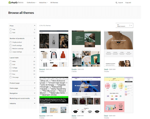 Shopify Browse All Themes