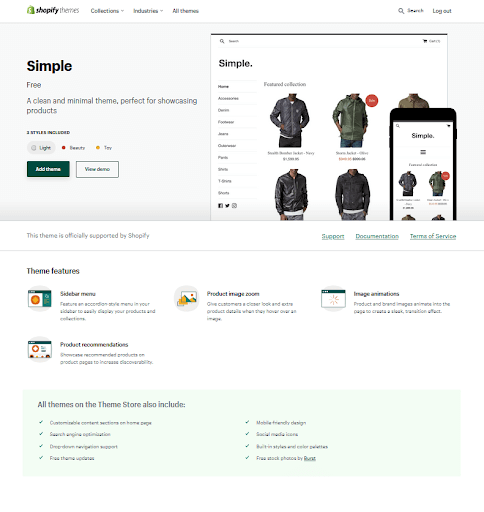 Shopify Simple Theme - Options