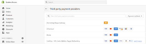 Shopify Third-party Payment Providers